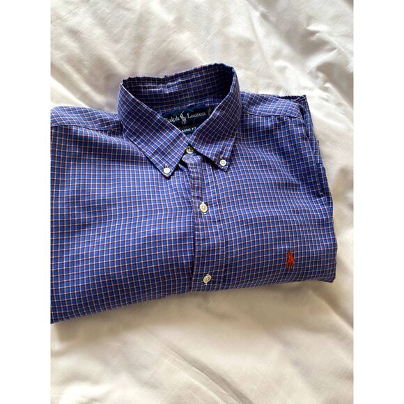 VTG Ralph Lauren Shirt Mens L Classic Fit Button down Long Sleeve Blue Plaid - Picture 2 of 11